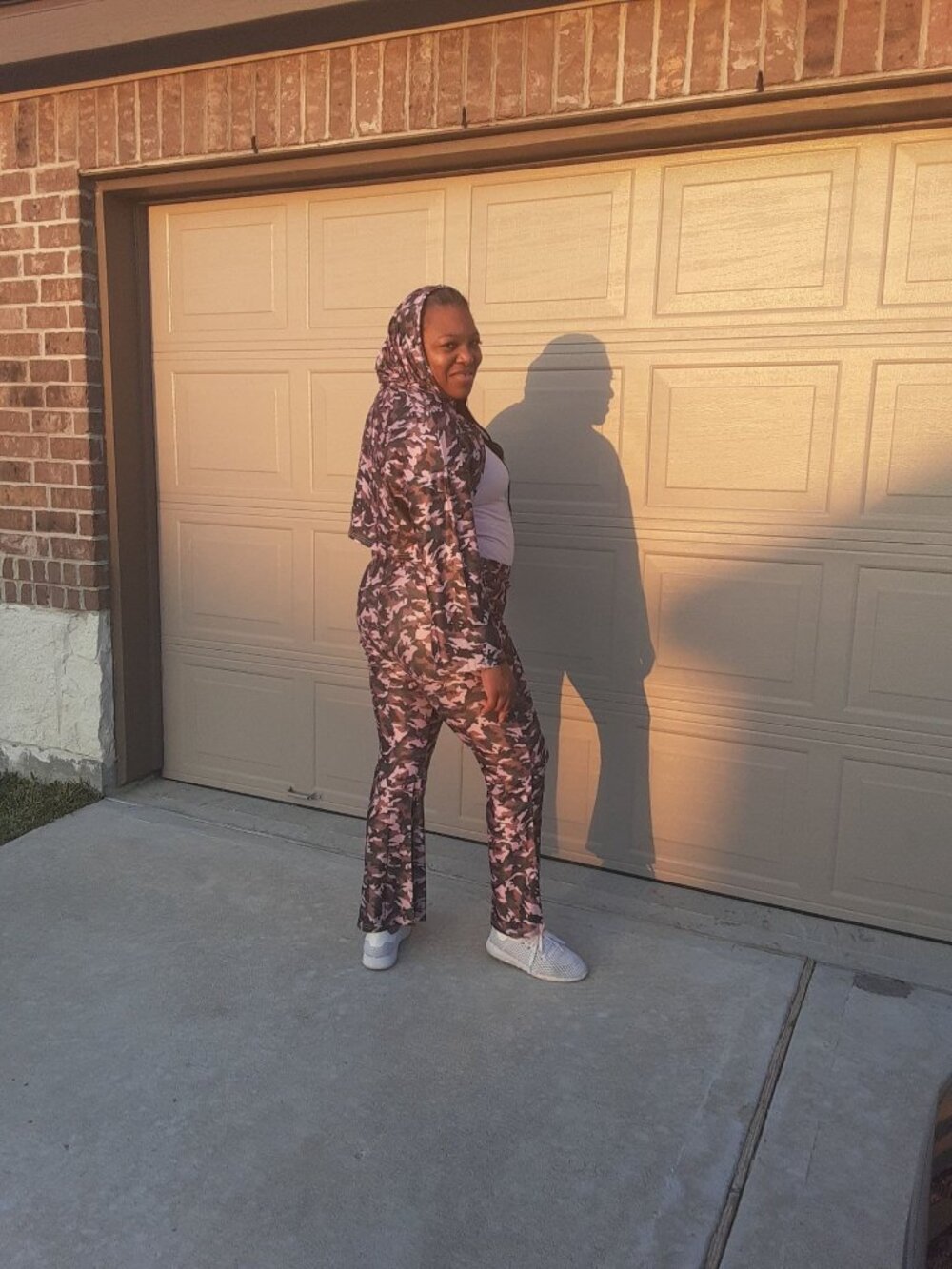 Pink & Brown Camouflage Womens Hooded Top & Flared Pants Set - Picture 2 of 5